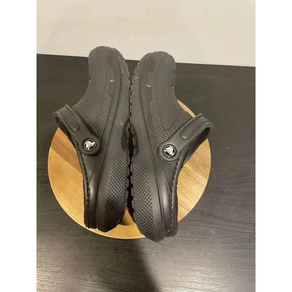 Crocs Classic Clogs Mens 9 Black Faux Fur Slip On Warm Winter Comfort Shoes